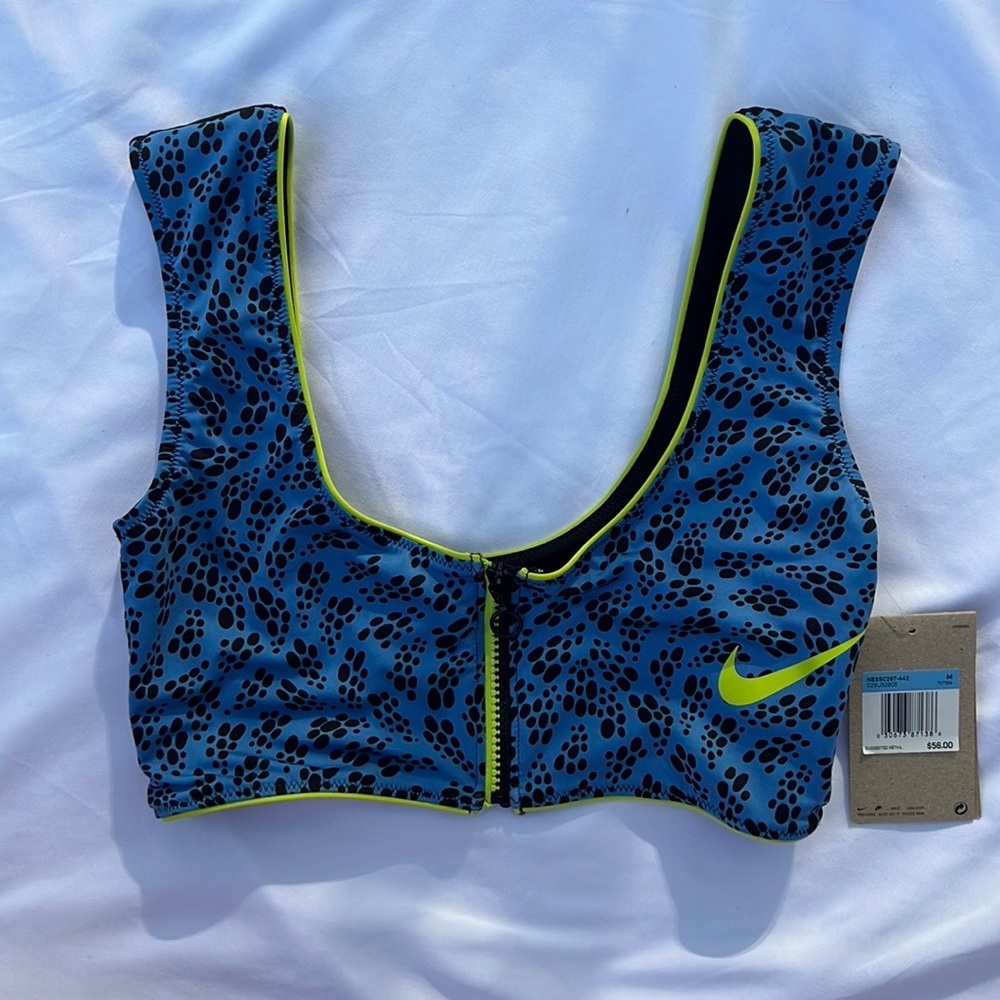 NWT Nike Women's Swim‎ Active Zip Top Blue Black Neon Green Size Medium